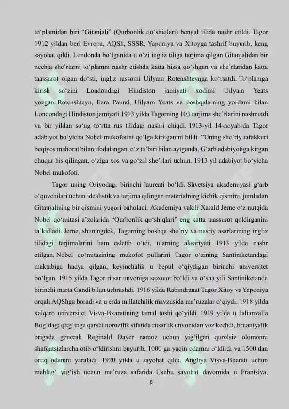 Robindranath Tagor dunyoqarashi (kurs ishi) 8