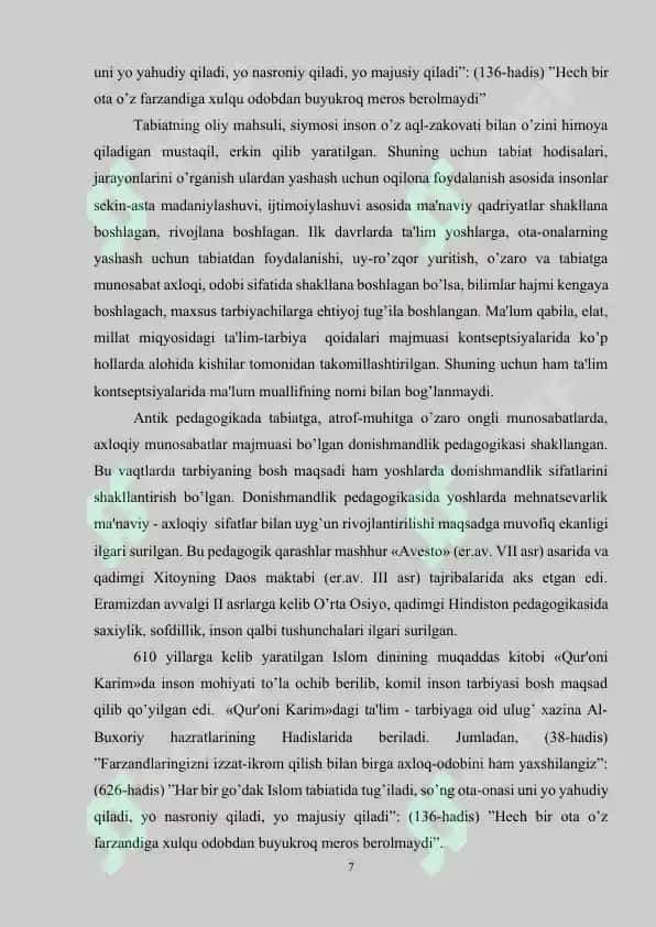Sharq mutafakkirlari qarashlarida ota-ona qaromog‘isiz qolgan bolalar hamda yetimlik sotsial hodisa sifatida ilmiy o‘rganilishi 7