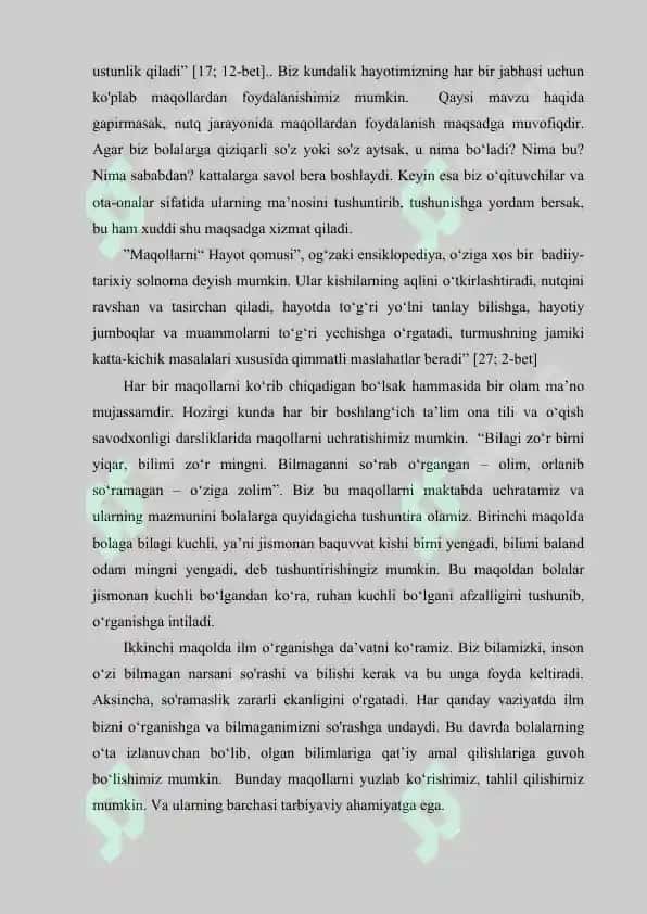 “ONA TILI VA OQISH SAVODXONLIGI DARSLARIDA XALQ OG‘ZAKI IJODI NAMUNALARINI O‘RGANISH TEXNOLOGIYALARI” 5