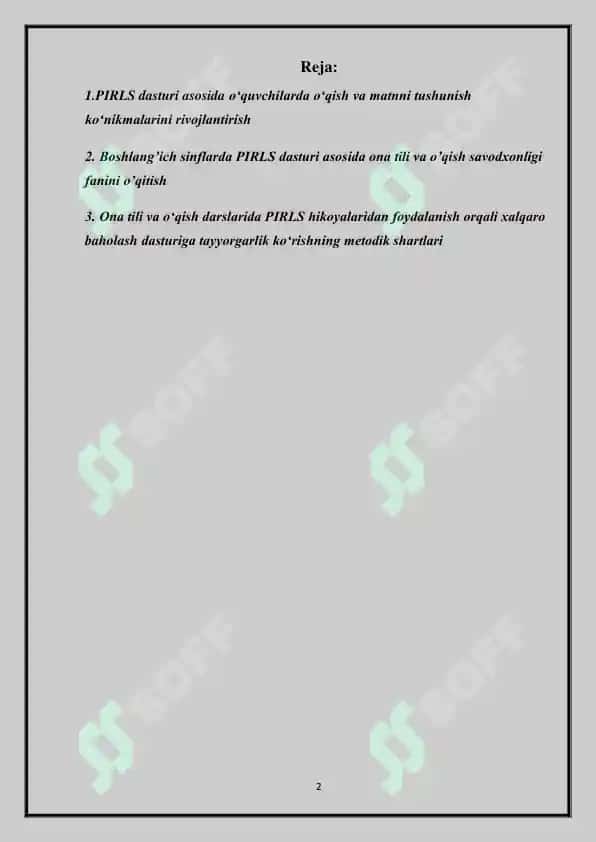 PIRLS topshiriqlari asosida ona tili va o‘qish savodxonligi darsligida berilgan matnlarni tahlil qilish (1–4 sinf) 2