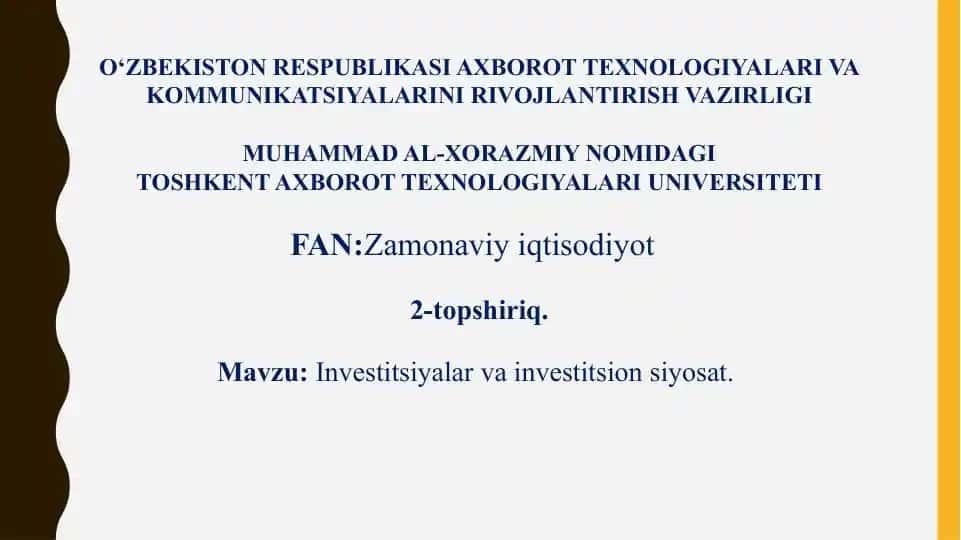 Investitsiyalar va investitsion siyosat