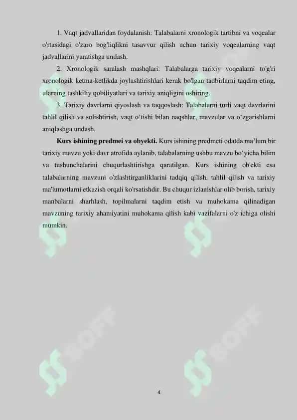 Tarix darslarida xronologik ko'nikmalarni shakllantirish usullari (kurs ishi) 4