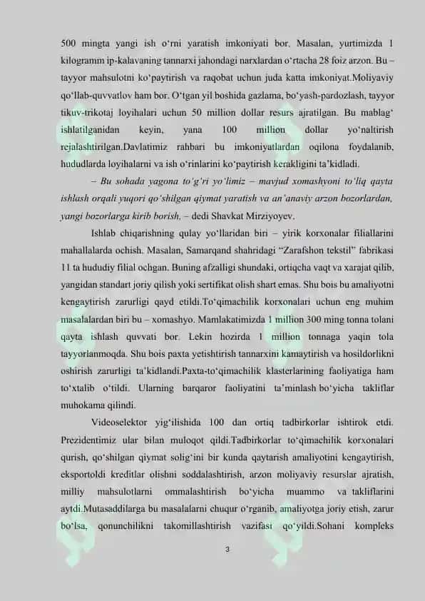 620 art. Gazlamaning arqoq ipi ishlab chiqarish uchun “Trutzschler” firmasi uskunalari bilan jihozlangan quvvati 25000 urchuq bo’lgan yigirish korxonasining texnologik ko’rsatkichlarini loyihalash 3