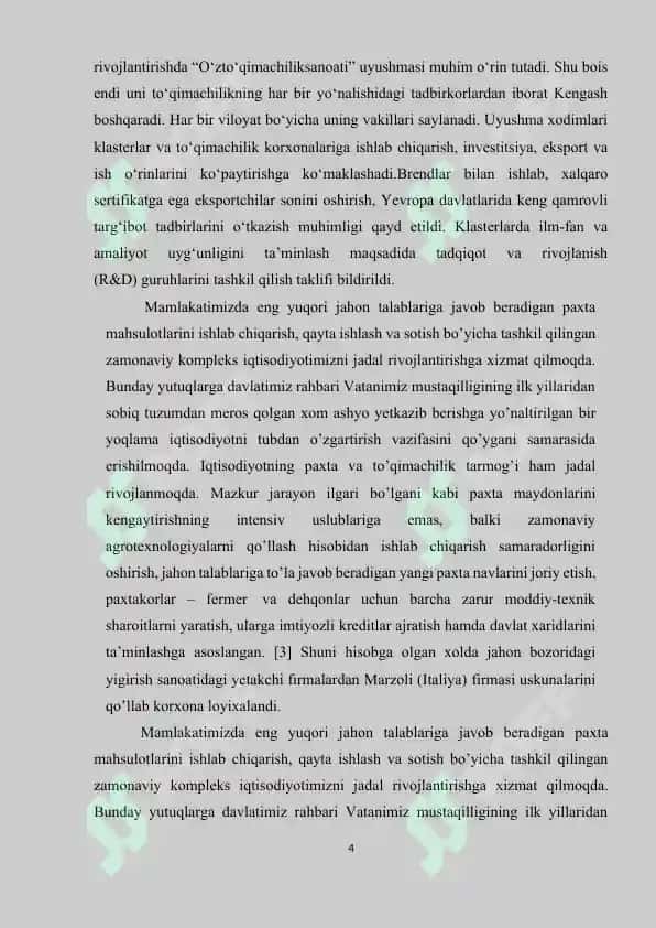 620 art. Gazlamaning arqoq ipi ishlab chiqarish uchun “Trutzschler” firmasi uskunalari bilan jihozlangan quvvati 25000 urchuq bo’lgan yigirish korxonasining texnologik ko’rsatkichlarini loyihalash 4