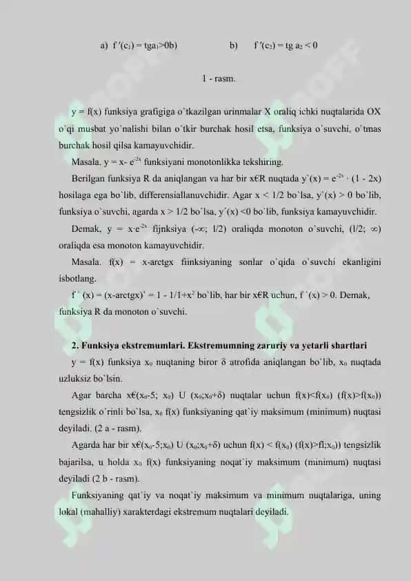 Funksiyani hosila yordamida to`la tekshirish va uning grafigini chizish 3