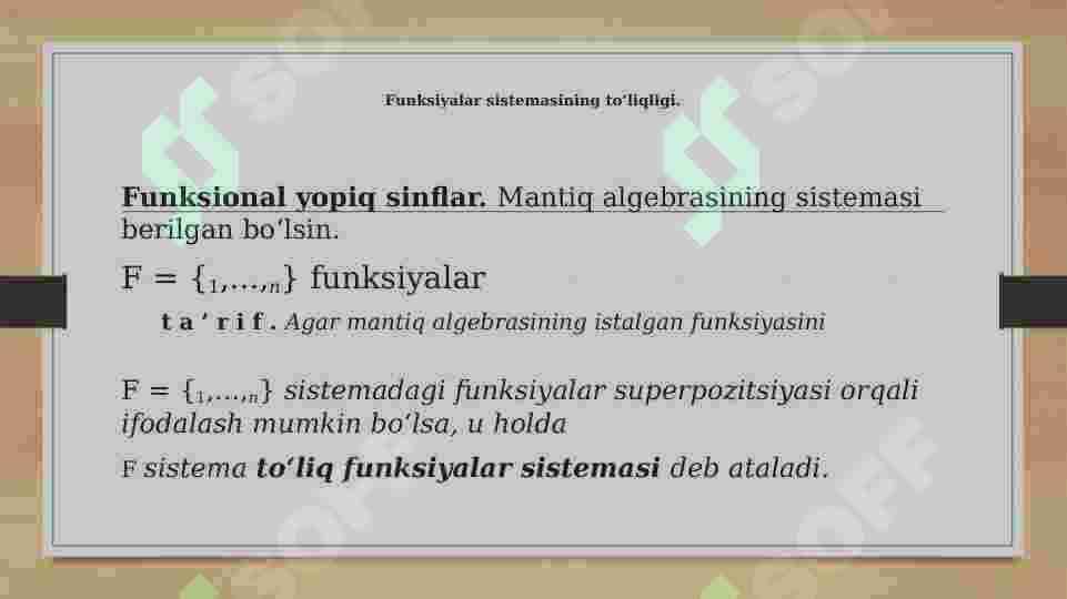 Funksional yopiq sinflar. Post teoremasi 3