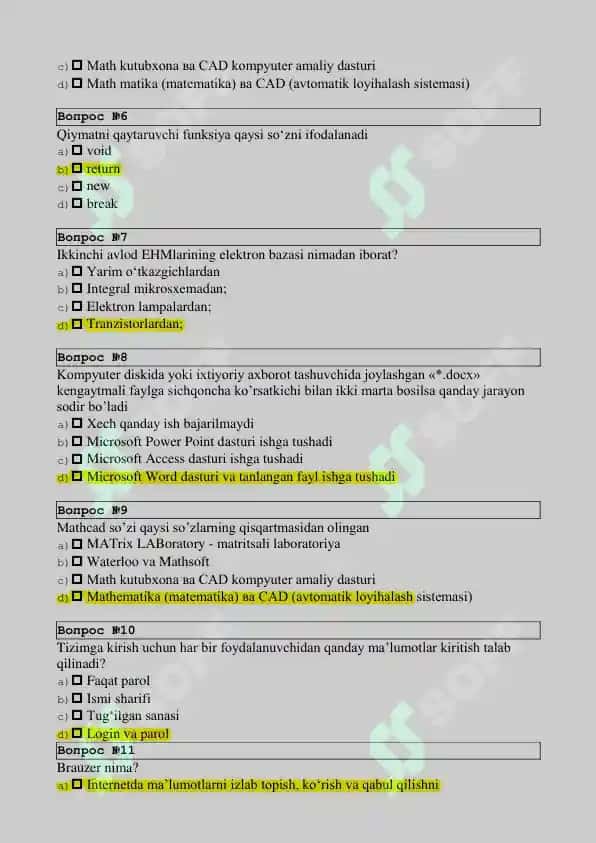 Texnik tizimlarda axborot texnologiyalari test savollar javoblari bilan 2