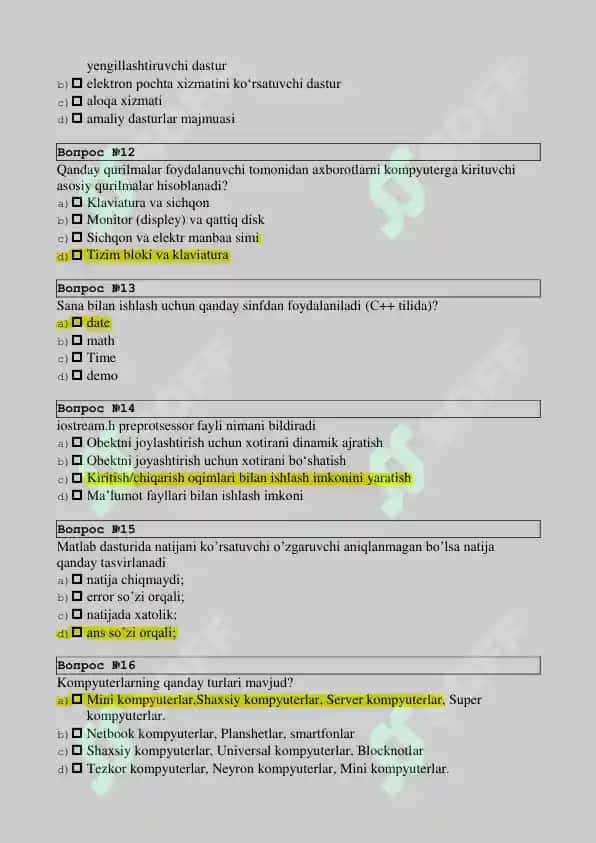 Texnik tizimlarda axborot texnologiyalari test savollar javoblari bilan 3