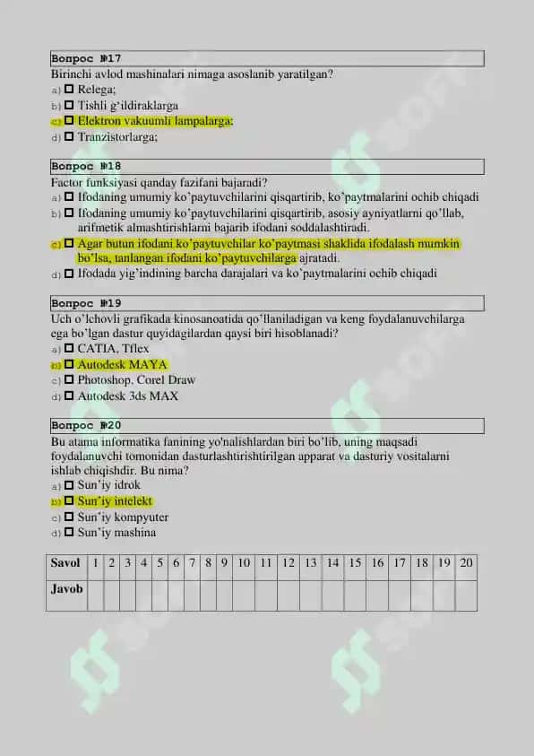 Texnik tizimlarda axborot texnologiyalari test savollar javoblari bilan 4