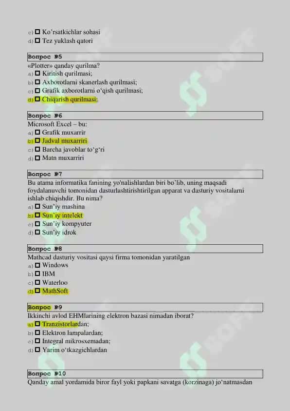 Texnik tizimlarda axborot texnologiyalari test savollar javoblari bilan 6