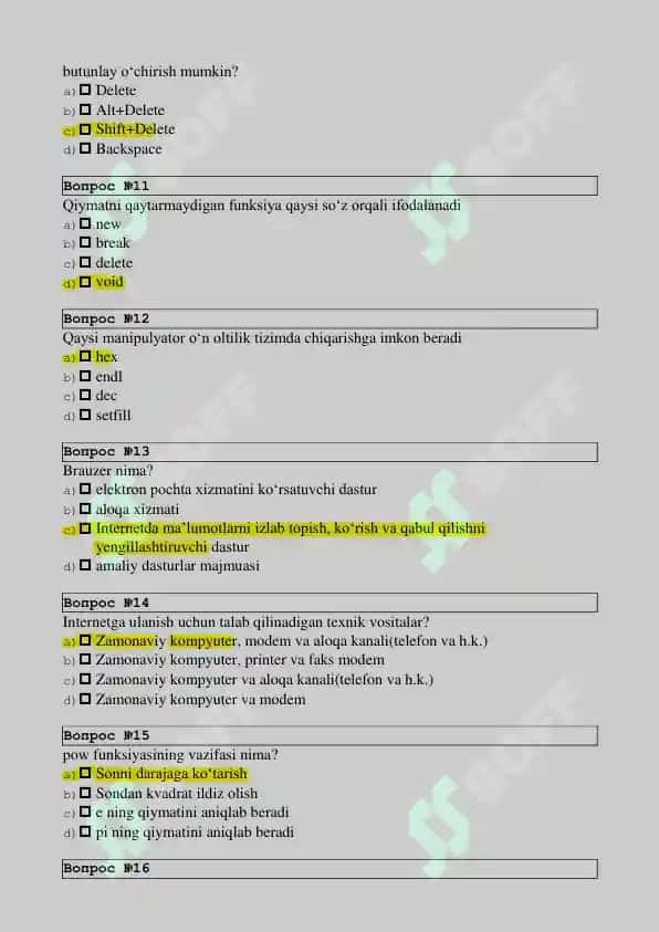 Texnik tizimlarda axborot texnologiyalari test savollar javoblari bilan 7