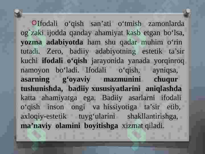 Badiiy oʻqish fanining maqsadlari 5
