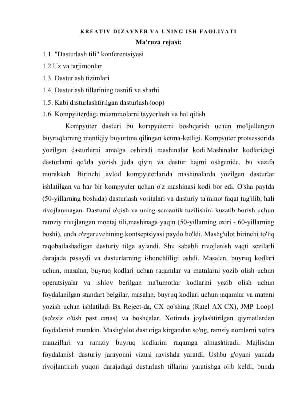 Kreativ dizayner va uning ish faoliyati