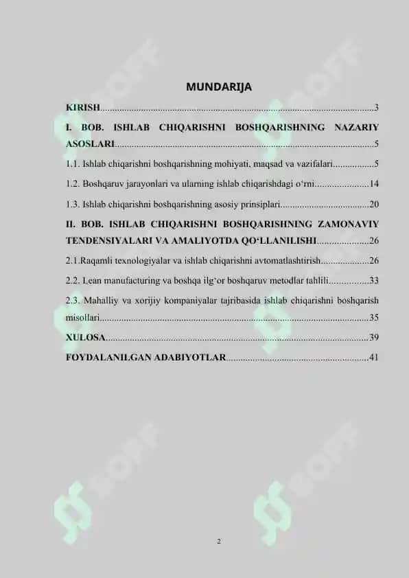 Kurs ishi "Ishlab chiqarish menejmenti" 2