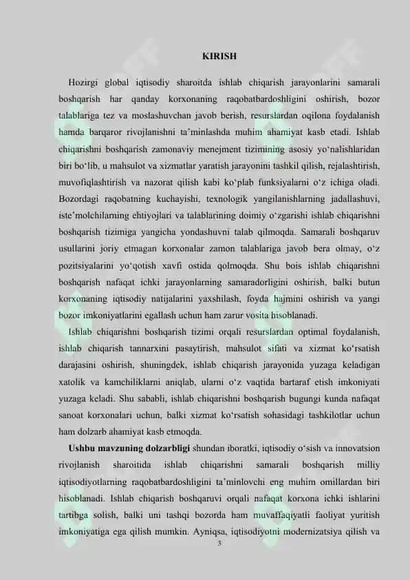 Kurs ishi "Ishlab chiqarish menejmenti" 3