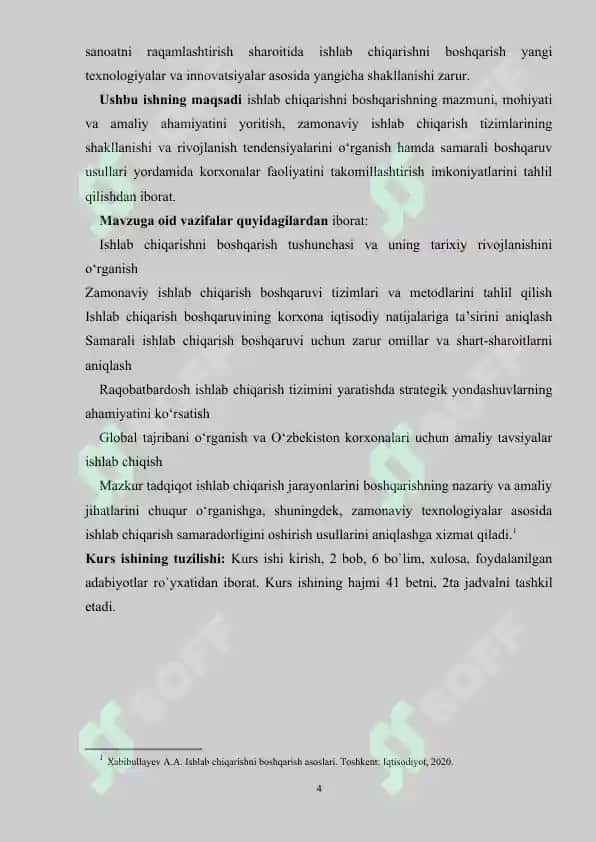 Kurs ishi "Ishlab chiqarish menejmenti" 4