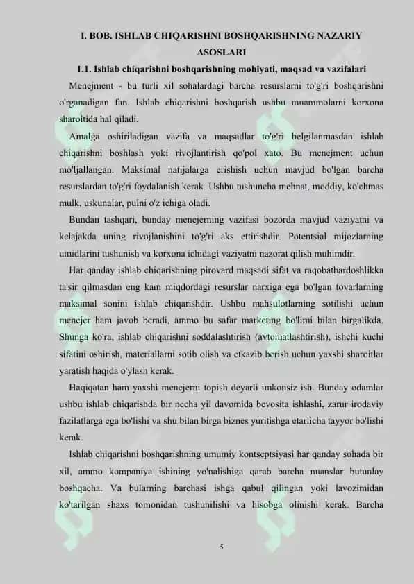 Kurs ishi "Ishlab chiqarish menejmenti" 5