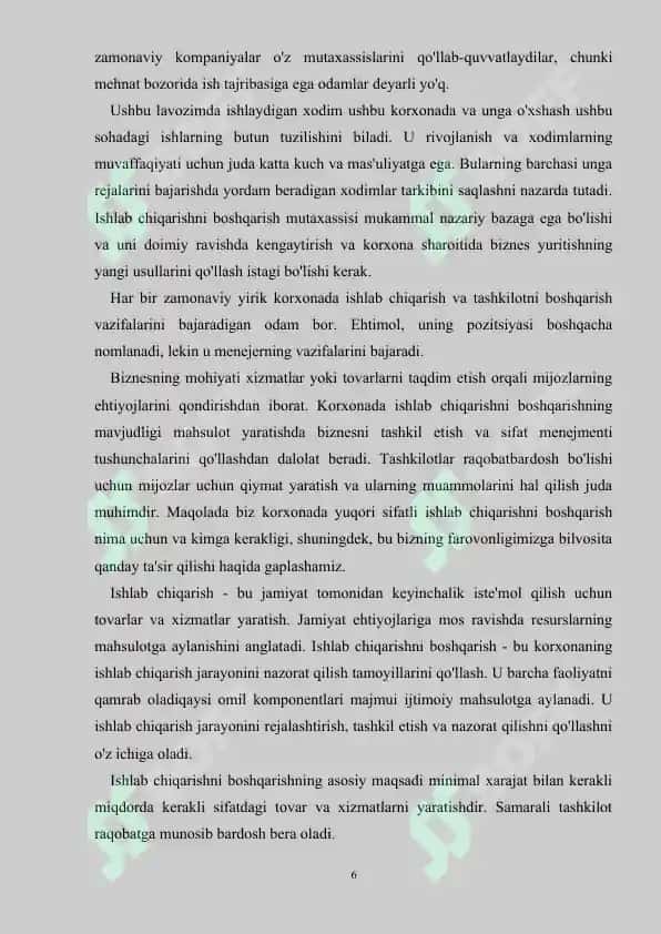 Kurs ishi "Ishlab chiqarish menejmenti" 6