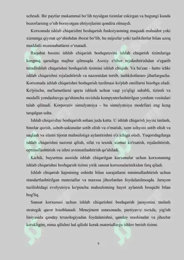 Kurs ishi "Ishlab chiqarish menejmenti" 8