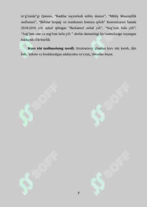 Xalq ta'limi psixologi ishining o'ziga xosligi(mehribonlik uyi,internatlar)sotsial ta'minot sog'liqni saqlash (bolalar uyi) huquq targ'ibot tizimi 7