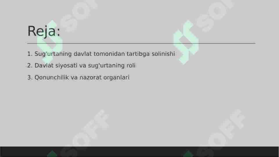 Sug`urtaning davlat tomonidan tartibga solinishi. 2