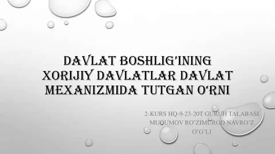 Davlat boshlig’ining xorijiy davlatlar davlat mexanizmida tutgan o‘rni