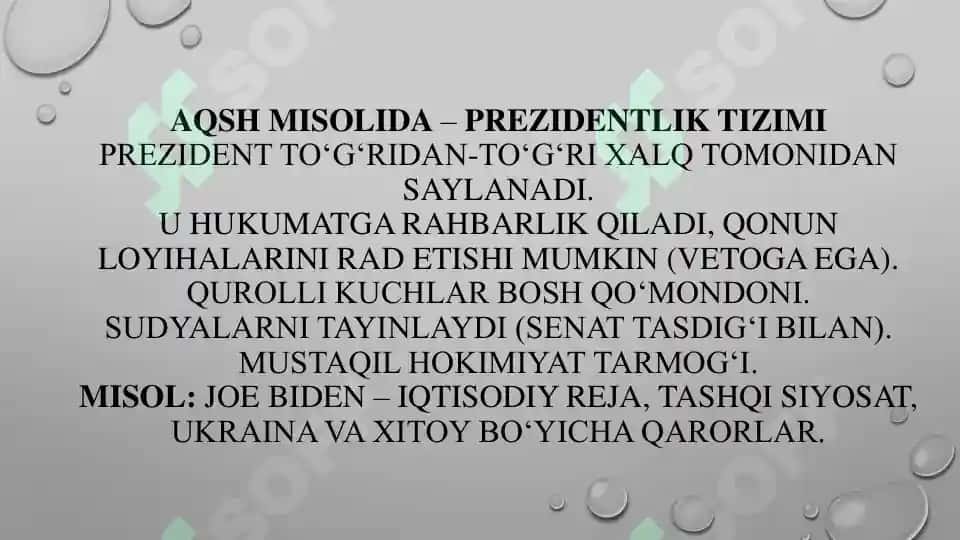 Davlat boshlig’ining xorijiy davlatlar davlat mexanizmida tutgan o‘rni 6