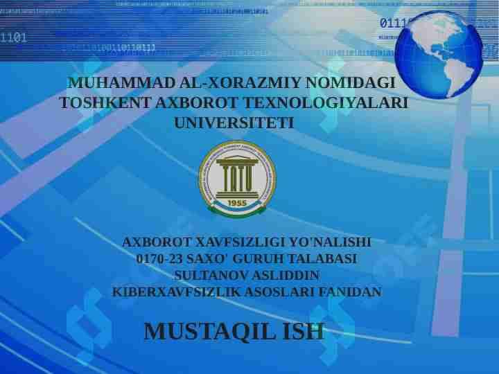 Axborot xavfsizligi sohasidagi ish boshlash