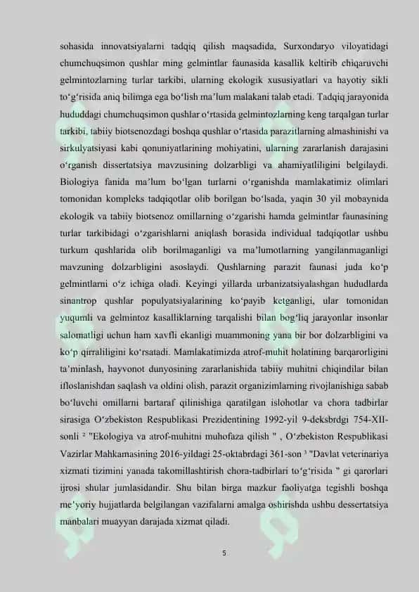JARQO’RG’ON TUMANI SHAROITIDA CHUMCHUQSIMON (PASSERIFARMIS) QUSHLAR GELMINTOFAUNASI 5