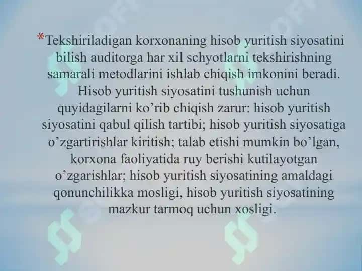 Auditorlik tekshiruvlari natijalarini umumlashtirish va baholash 4