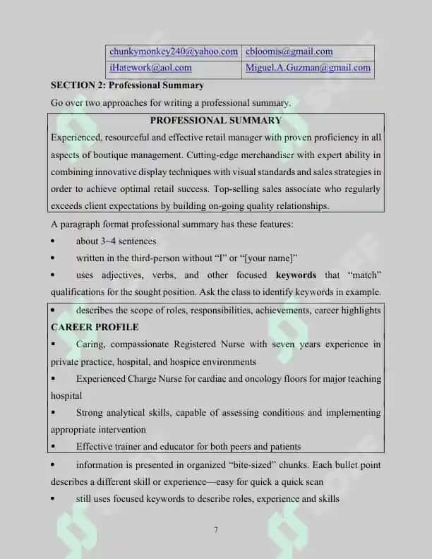 Writing a resume/CV 7