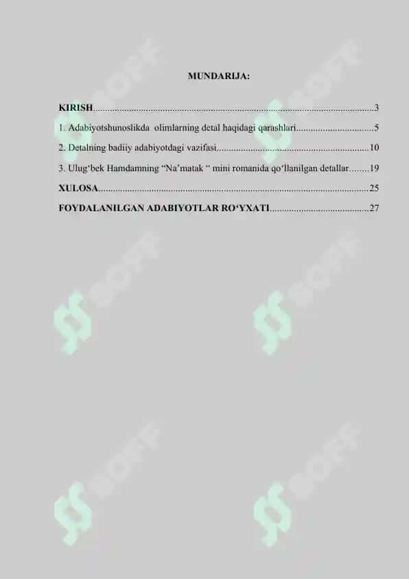 Badiiy adabiyotda detalning qoʻllanilishi. Ulug‘bek Hamdam ijodi misolida 2