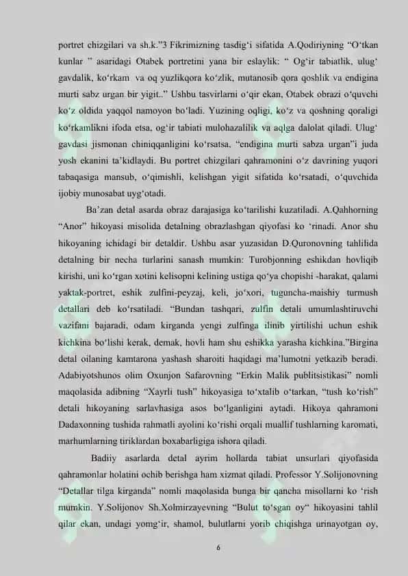 Badiiy adabiyotda detalning qoʻllanilishi. Ulug‘bek Hamdam ijodi misolida 6