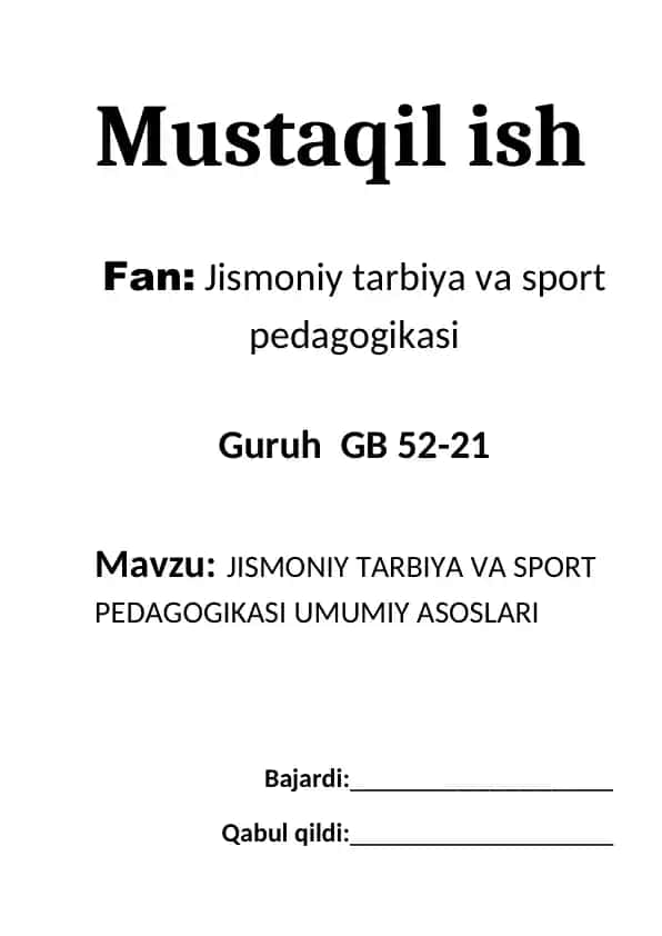 Jismoniy tarbiya va sport pedagogikasi 1