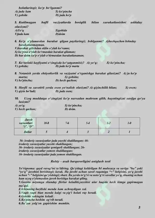 Davlat tashkilotlariga kirish uchun PSIXOLOGIK 3
