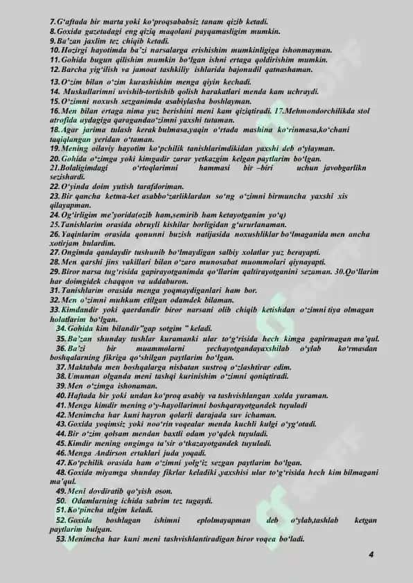 Davlat tashkilotlariga kirish uchun PSIXOLOGIK 4