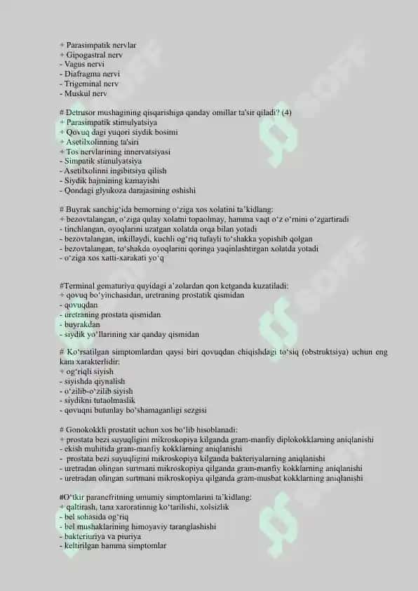 UROLOGIYA testlar 2025 Uz 8