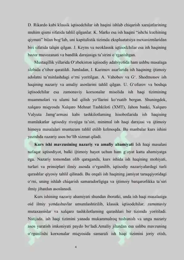 Ish haqi: mohiyati, turlari va prinsiplari   kurs ishi 4