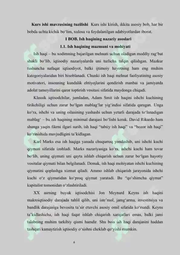Ish haqi: mohiyati, turlari va prinsiplari   kurs ishi 6