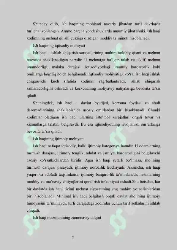 Ish haqi: mohiyati, turlari va prinsiplari   kurs ishi 7