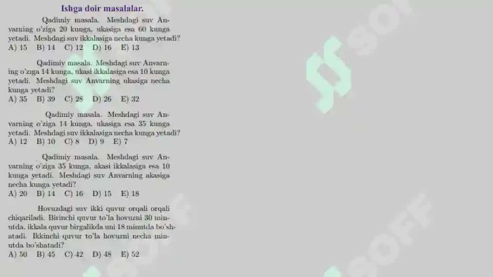 Matematik masalalar to'plami 2