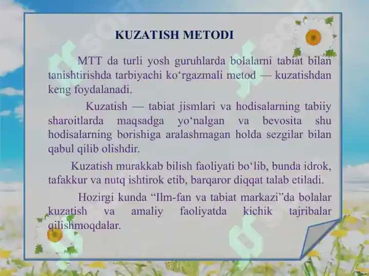 Bolalarda daraxtlarning uygʻonishi hayvonlar va hasharotlar haqida suhbat oʻtkazish va tabiat qoʻynida turli xildagi oʻyinlarni tashkil etish mazmuni 3