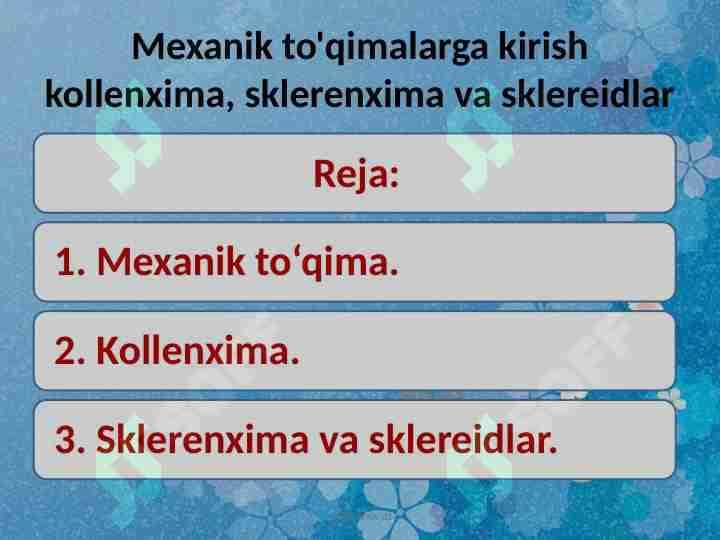 Mexanik to'qimalarga kirish kollenxima, sklerenxima va sklereidlar