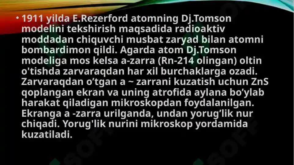 Rezerford tajribalari. Shtern va Gerlax tajribalari 2