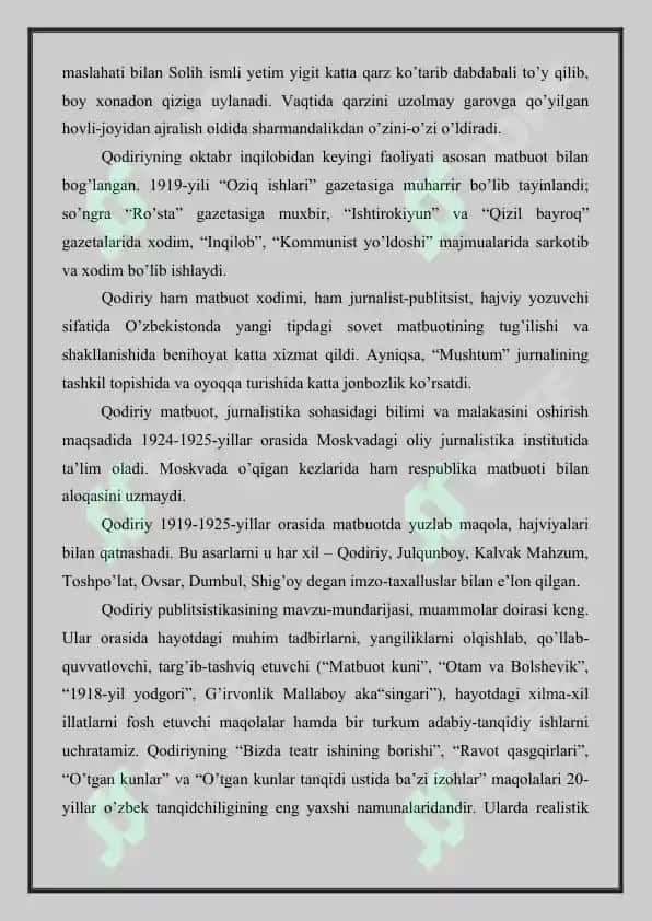 Abdulla Qodiriy va o'zbek ramanchiligi yangi mustaqil ishi 4