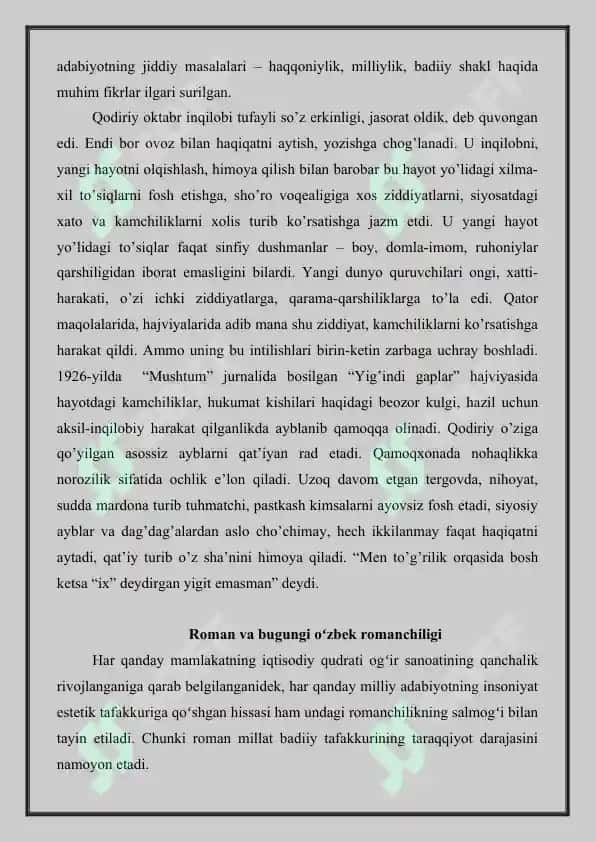 Abdulla Qodiriy va o'zbek ramanchiligi yangi mustaqil ishi 5