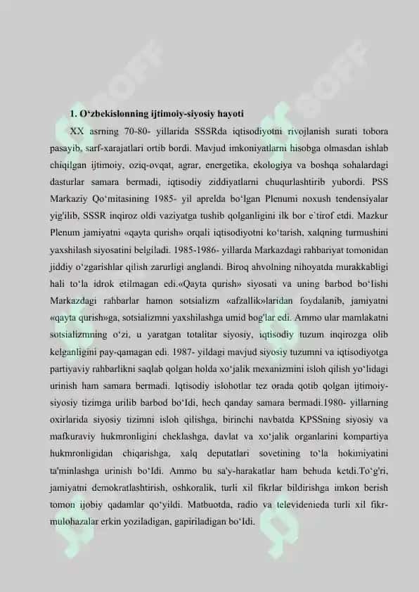 Mustaqillikka erishish arafasida O‘zbekistondagi ijtimoiy-islohotlar 2