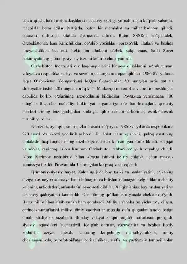 Mustaqillikka erishish arafasida O‘zbekistondagi ijtimoiy-islohotlar 5