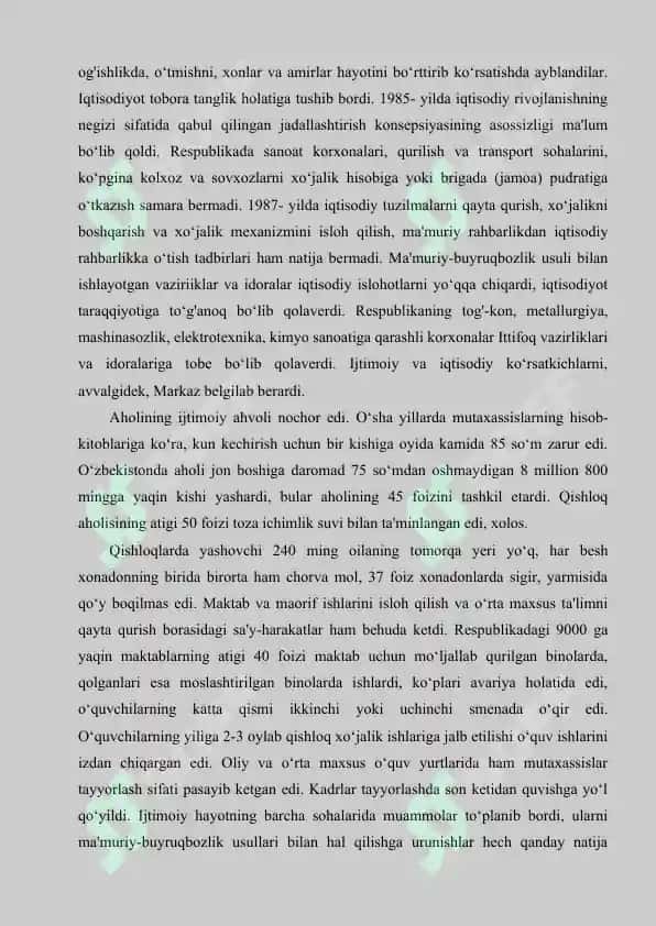 Mustaqillikka erishish arafasida O‘zbekistondagi ijtimoiy-islohotlar 6