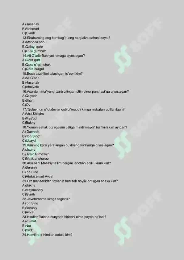 Ko’hna dunyo asari testi 2